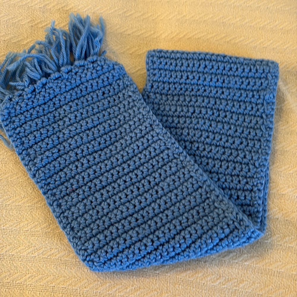 Handmade crochet blue scarf. 42-44 in. Long